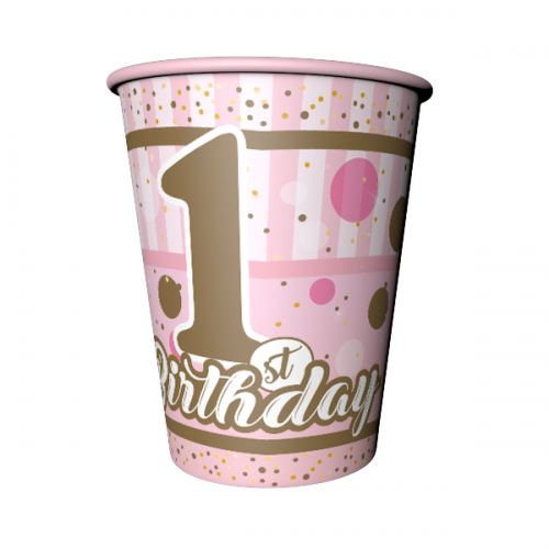 Balonevi Kağıt Bardak Pırıltılı Fırst Bırthday Kız 220/240 CC 8 Lİ 5169
