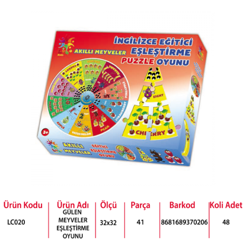 Laço Kids Puzzle Eşleştirme Oyunu Gülen Meyveler LC020