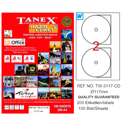 Tanex Cd Etiketi Laser-Copy-Inkjet 100 YP 117 MM TW-3117