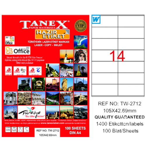 Tanex Lazer Etiket 100 YP 105x42.69 Laser-Copy-Inkjet TW-2712