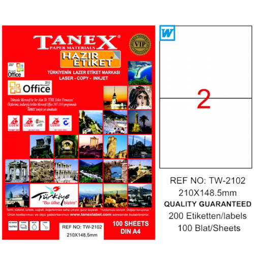 Tanex Lazer Etiket 100 YP 210x148.5 Laser-Copy-Inkjet TW-2102