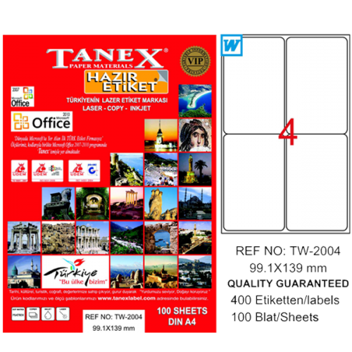 Tanex Lazer Etiket 100 YP 99.1x139 Laser-Copy-Inkjet TW-2004