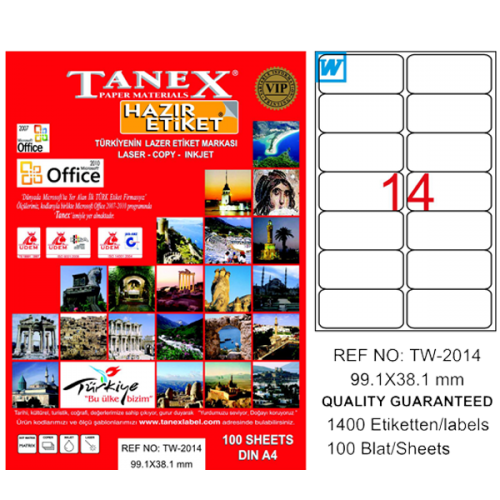 Tanex Lazer Etiket 100 YP 99.1x38.1 Laser-Copy-Inkjet TW-2014