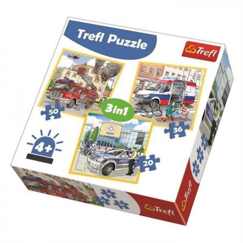 Trefl Puzzle 3 in 1 Intervention Vehicles And Profes