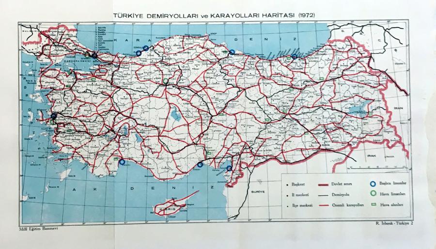 Türkiye Demiryolları ve Karayolları Haritası 1972