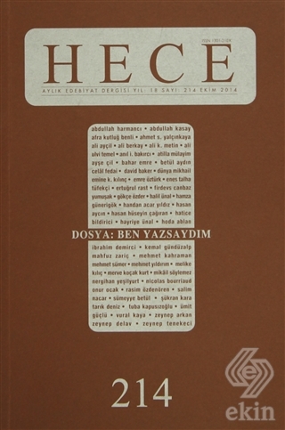 Hece Aylık Edebiyat Dergisi Sayı: 214 Ekim 2014