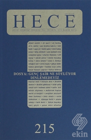 Hece Aylık Edebiyat Dergisi Sayı: 215 Kasım 2014