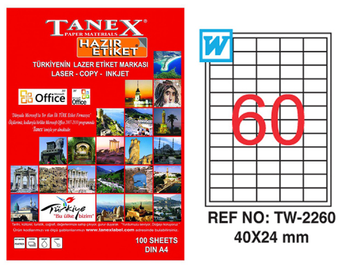 TANEX TW-2260 40x24 mm LASER ETİKET 100 AD.
