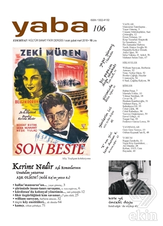 Yaba Edebiyat Dergisi Sayı: 106 Ocak-Şubat-Mart 20