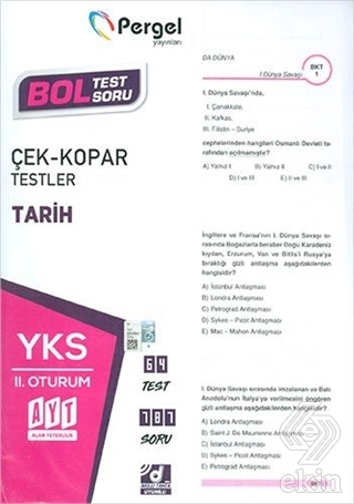 YKS 2. Oturum Tarih Çek Kopar Testler