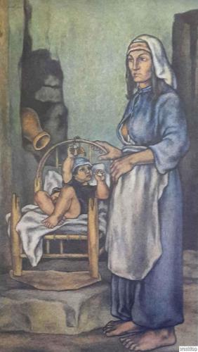 Ana ve Çocuk, Neşet Günal ( 1923 - 2002 ) 48x68 cm.