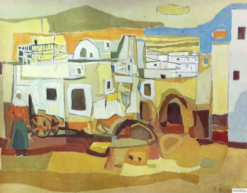 Anadolu Köyü, Ercüment Kalmık ( 1908 - 1971 ) 48x68 cm.