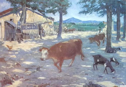 Çiftlikte İnekler, H. Vecih Bereketoğlu ( 1895 - 1971 ) 35x50 cm. H. V