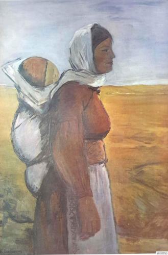 Çocuklu Kadın, Nurettin Ergüven ( 1905 - 1979 ) 35x50 cm. Nurettin Erg