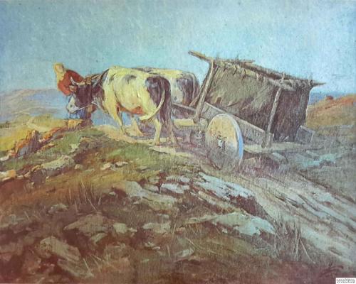 Dağda Kağnı, Sami Yetik ( 1878 - 1945 ) 35x50 cm. Sami Yetik