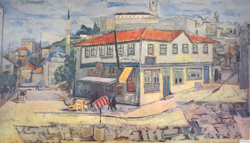 Köşedeki Ev, Refik Epikman ( 1901 - 1974 ) 48x68 cm. Refik Epikman
