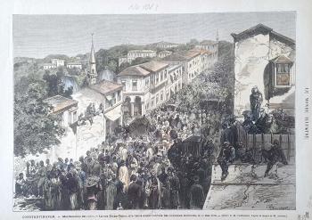 Constantinople - manifestation des softas - La rue Divan- Yolou, une heure avant l'arrivée des nouveaux ministres, le 12 mai 1876