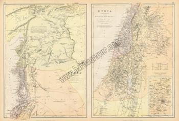 Syria map (with Lebanon, Palestine, Israel, part of Turkey), 1882, (Su