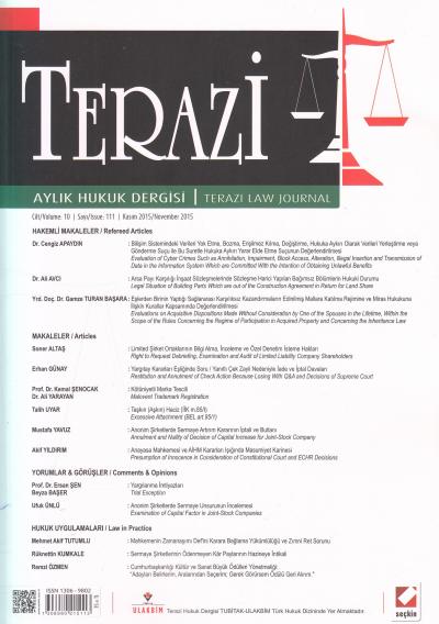 Terazi Aylık Hukuk Dergisi Yıl:10 Sayı:111 Kasım 2015 Yayın Kurulu