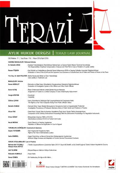 Terazi Aylık Hukuk Dergisi Cilt:11 Sayı:116 Nisan 2016