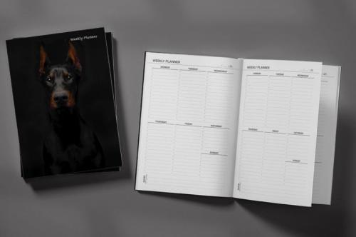 Black Doberman Dog on a Black Background Weekly Planner & Notebook - k