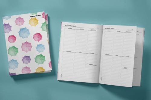 Colorful Watercolor Umbrellas Weekly Planner & Notebook - kitap