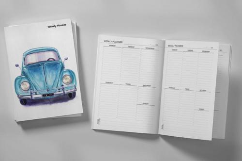 Vintage Blue Car Weekly Planner & Notebook - kitap