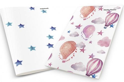 Watercolor Balloons and Stars Weekly Planner & Notebook - kitap