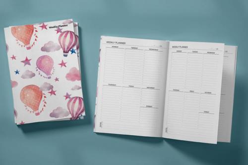 Watercolor Balloons and Stars Weekly Planner & Notebook - kitap