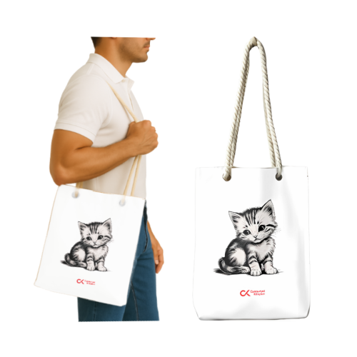 YAVRU KEDİ (BEZ ÇANTA - 35*40) Fermuarlı - kitap