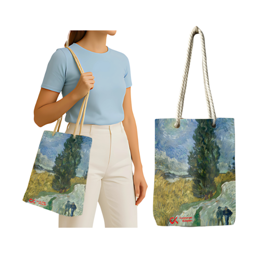 Yıldızlı gökyüzünün altında selvi yolu - Vincent Willem Van Gogh - kit