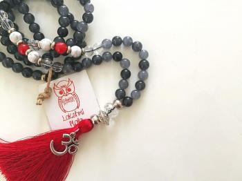 Gri Jade& Havlit Taşı & Om Detaylı 108'lik Mala