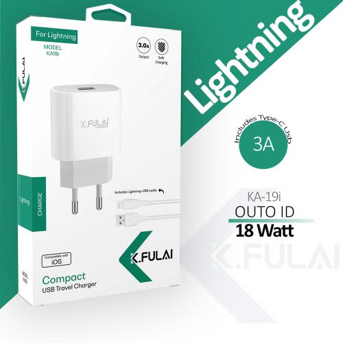 K.Fulai KA-19i 15W Hızlı Şarj Adaptörü + Lightning USB Kablo