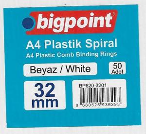 Plastik Spiral 32 mm Beyaz 50'li Kutu Plastik Spiral 32 mm Beyaz 50'li Kutu