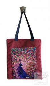 Bordo Tavuskuşu Cepli Bez Çanta Kod - 220001