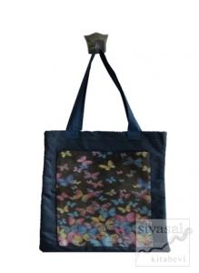 Kelebekler Cepli Bez Çanta Kod - 220003