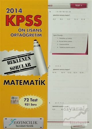 2014 KPSS Matematik Yaprak Test Önlisans Orta Öğretim Kolektif