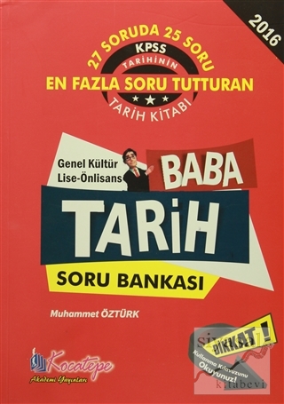 2016 KPSS Baba Tarih Soru Bankası Genel Kültür Önlisans Muhammet Öztür