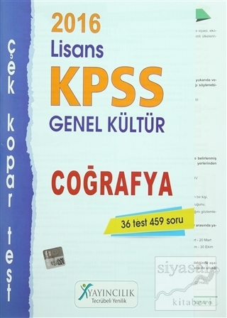 2016 KPSS Lisans Genel Kültür Coğrafya Çek Kopar Test Kolektif