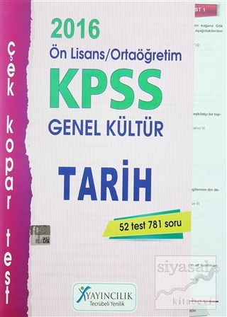 2016 KPSS Ön Lisans / Ortaöğretim Genel Kültür Tarih Çek Kopar Test Ko