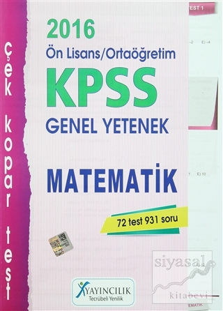 2016 KPSS Ön Lisans / Ortaöğretim Genel Yetenek Matematik Çek Kopar Te