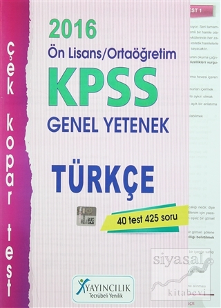 2016 KPSS Ön Lisans / Ortaöğretim Genel Yetenek Türkçe Çek Kopar Test 