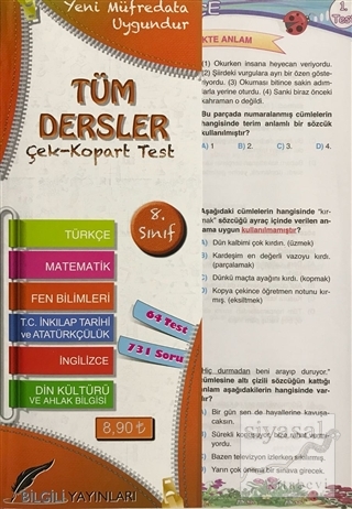 8.Sınıf Tüm Dersler Çek Kopart Yaprak Test
