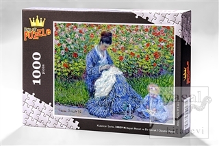 Bayan Monet ve Bir Çocuk - Claude Monet (1000 Parça) - Ahşap Puzzle Kl