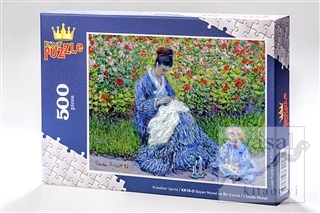 Bayan Monet ve Bir Çocuk - Claude Monet (500 Parça) - Ahşap Puzzle Kla