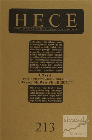 Hece Aylık Edebiyat Dergisi Sayı: 213 Eylül 2014 Kolektif