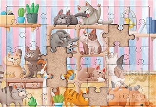 Kitaplıktaki Kediler Ahşap Puzzle 35 Parça (XXXV-13) Kolektif