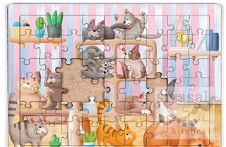 Kitaplıktaki Kediler Ahşap Puzzle 54 Parça (LIV-13) Kolektif