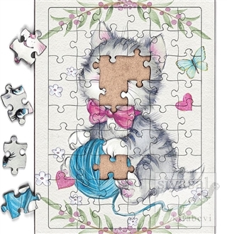 Minik Tekir ve Yumak Ahşap Puzzle 54 Parça (LIV-17) Kolektif