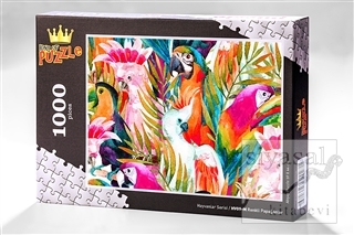Renkli Papağanlar (1000 Parça) - Ahşap Puzzle Hayvanlar Serisi - (HV09